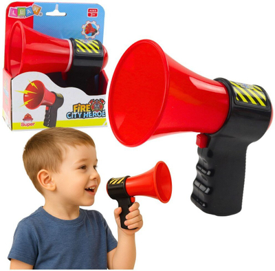 Lodër megafon Lean Toys Fire City Hero, me tinguj, për fëmijë, i kuq e zi