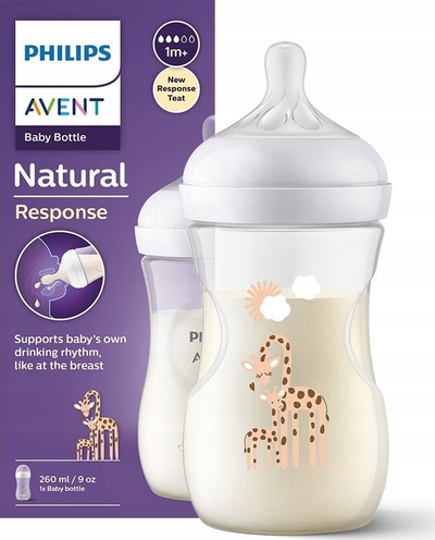 Biberon Philips Avent SCY903/66 Natural Response, 260 ml, me gjirafë, i tejdukshëm