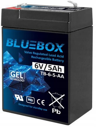 Bateri xhel BLUEBOX 6V 5Ah, e mbyllur, pa mirëmbajtje, e zezë