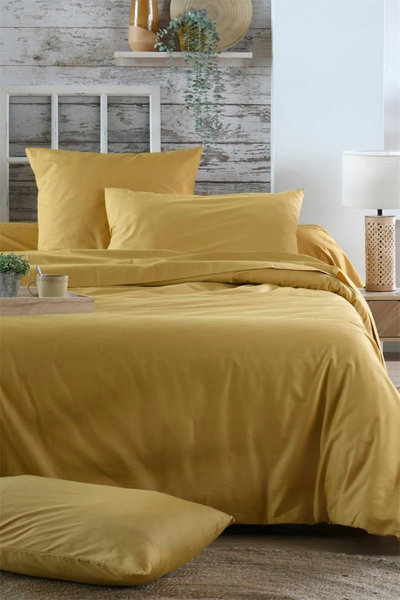 Çarçaf shtrati me lastik STOF Elysee, 160 x 200 x 30 cm, pambuk perkal 100%, mustard