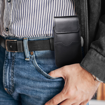 Këllëf brezi ROYAL 2XL Wide, lëkurë natyrale, universal për telefon, i zi