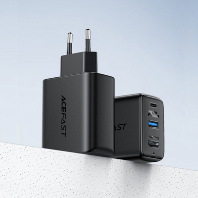 Karikues Acefast GaN 65W, 1x USB C, 1x USB A, gri