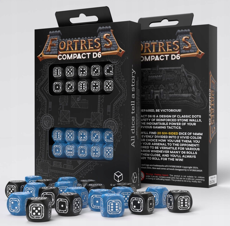 Set zare Q Workshop Fortress Compact D6, 20 copë, 14 mm, zi dhe kaltër