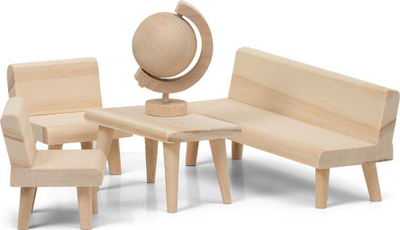 Set mobiljesh për kukulla Lundby DIY Living Room, dru natyral, për ngjyrosje, ngjyrë druri e çelët