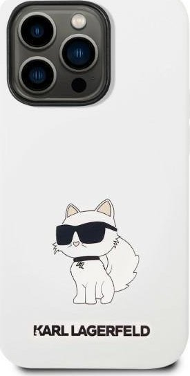 Kapak telefoni Karl Lagerfeld Ikonik Choupette MagSafe për iPhone 14 Pro, silikon, i bardhë