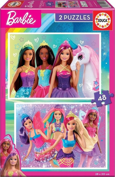 Puzzle kartoni Educa Barbie, 2x48 copa, 28 x 20 cm, për kalamaj 3+