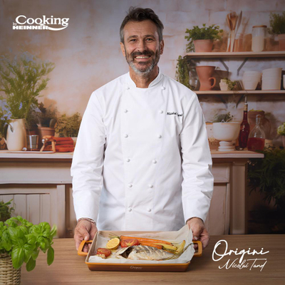 Tigan grill Cooking by Heinner ORIGINI, 36x26.4x4 cm, alumini qeramik, portokalli gri