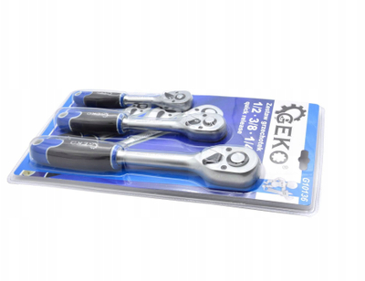 Set çelësa racë GEKO G10136, 3 copë, 1/2\" 3/8\" 1/4\", ngjyrë argjendtë