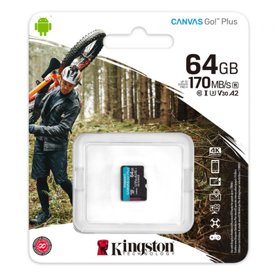 Kartelë memorie Kingston Canvas Go Plus microSDXC, 64GB, Class 10 UHS I U3 A2 V30