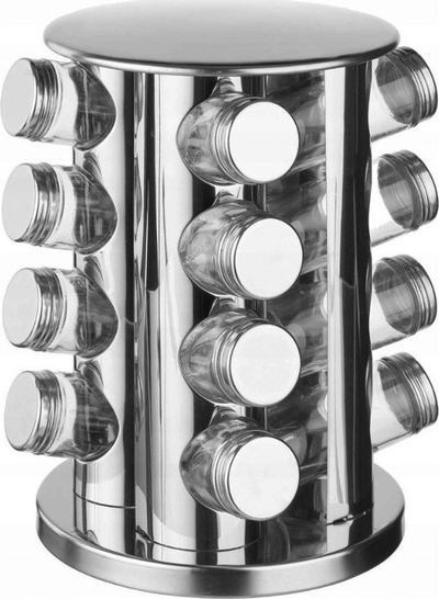 Mbajtës erëzash 5five Metal, 16 kavanoza, rrotullues, inox argjendtë