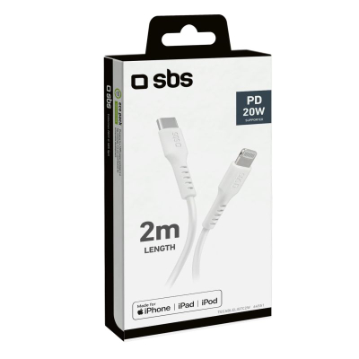 Kabllo Lightning SBS TECABLELIGTC2W, USB-C, 2 m, e bardhë