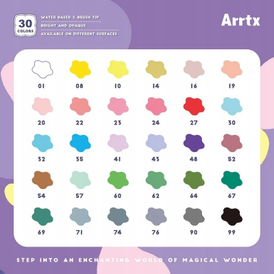Set markerë akrilik ARRTX LC303144, majë felt-tip, 30 ngjyra