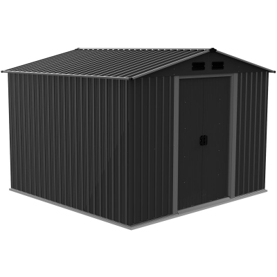 Shpi kopshti metalike Saska Garden 259x257x202 cm, çelik i galvanizum, gri e errët