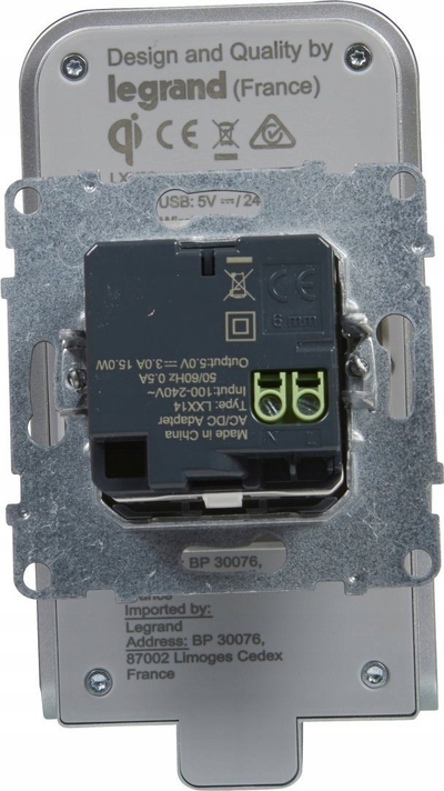 Karikues induktiv Legrand Suno 721134, USB A, wireless, i bardhë