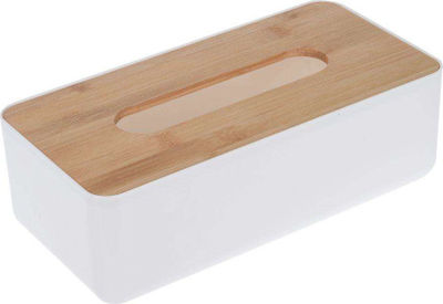 Kuti shami letre Bathroom Solutions, plastike, kapak bambuje, e bardhë