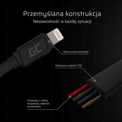 Kabllo USB Green Cell KABGC02, USB A në Lightning, 0.25 m, e zezë