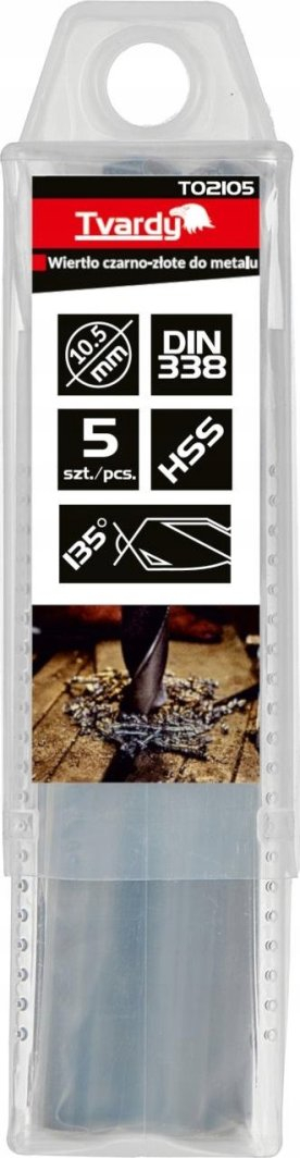 Set stërvitjesh për metal Tvardy TO2105, HSS 10.5mm, 5 copë, zi-artë