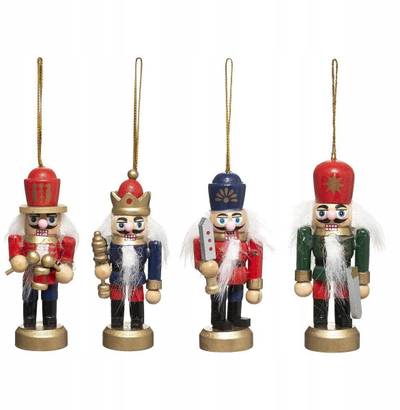 Set figurina Krishtlindjesh Feeric Christmas, 4 Nutcracker prej druri, shumëngjyrëshe