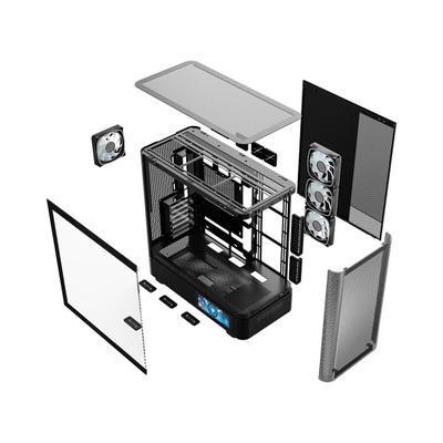 Kuti gaming MODECOM Volcano AQ400 ARGB, MIDI Tower, 4 ventilatorë ARGB, e zezë