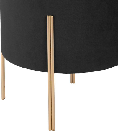 Pouf Atmosphera Black, kadife e zezë, këmbë metalike në ngjyrë ari