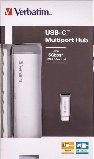 Hub USB C Verbatim Multiport, 4 porta USB 3.2 Gen 1, metalik