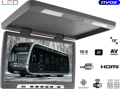 Monitor tavani për makinë Nvox, 19", Full HD, Android, gri