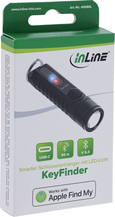 Паметен приврзок за клучеви InLine KeyFinder, ЛЕД, IP65, 300mAh, црн
