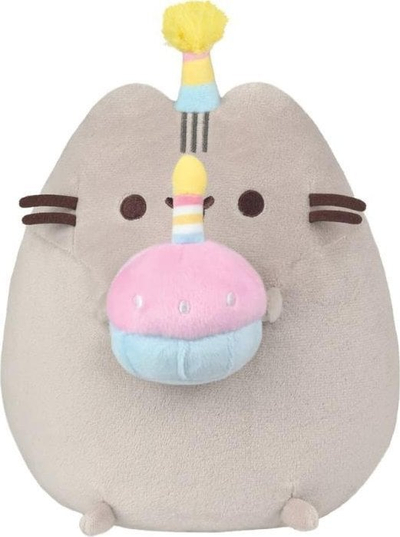 Lodër pelushi Pusheen, 24 cm, me kapelë e me tortë, shumëngjyrëshe