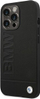 Futrollë BMW për iPhone 14 Pro Max, lëkurë, me logo metalike, e zezë