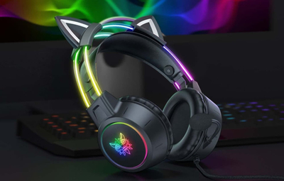 Kufje gaming Onikuma X15 Pro, 50mm, me mikrofon, të zeza me veshë mace