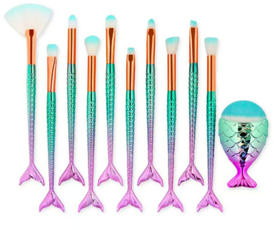 Set furçash make up Mermaid Tail, 8 copë, vjollcë-jeshile