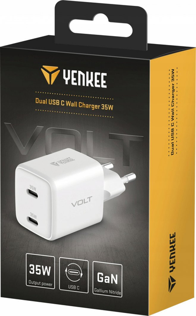 Karikues muri VOLT USB C GaN, 35W, 2x USB C 18W, i bardhë