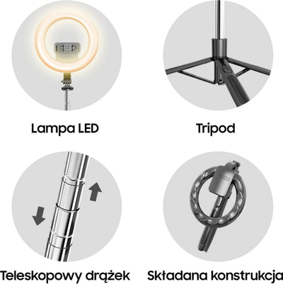Tripod me llampë LED edhe mbajtëse telefoni Usams US-ZB241, teleskopik 1.68 m, bateri 1800 mAh, i zi