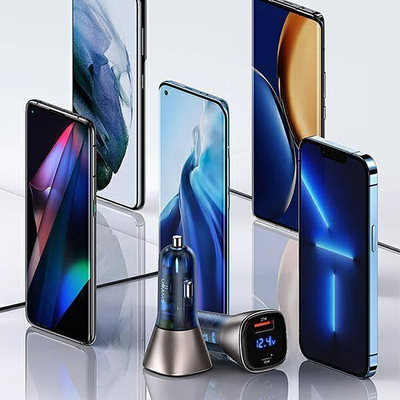 Karikues makine Usams C29, 72W, USB A USB C, gri transparent