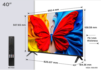 Телевизор TCL 40S5K, 40\", QLED FHD, Smart Android TV, црн