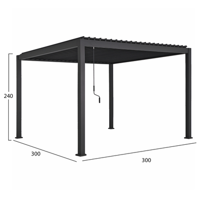 Pergolë alumini Domecil HM6611.01, lamele rrotulluese, 300x300x240 cm, e zezë