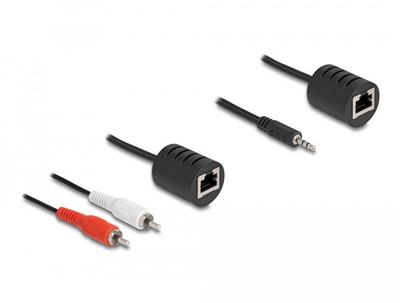 Set adapter audio Delock 87859, RJ45 në 3.5mm dhe RCA, i zi
