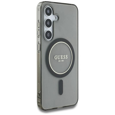 Futrollë telefoni Guess GUHMS25SHFGEREK për Samsung S25, me magnet, e tejdukshme, me glitter të zi