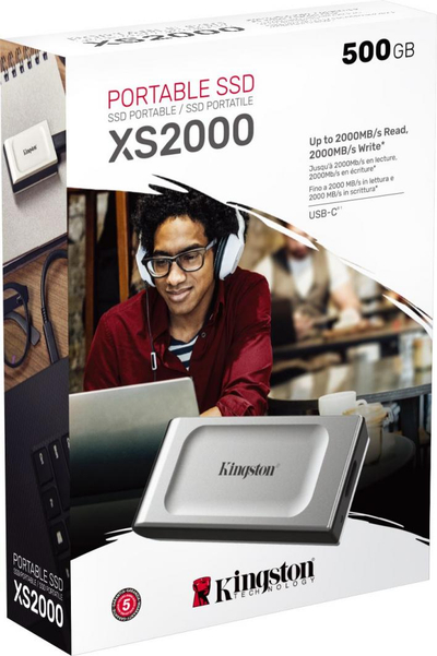 SSD Kingston, XS2000, 500 GB, i zi / argjendtë