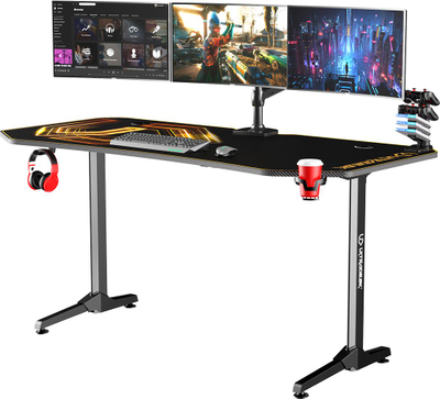 Tavolinë gaming Ultradesk Frag XXL, 160x75cm, mouse pad XXL, e zezë me të artë