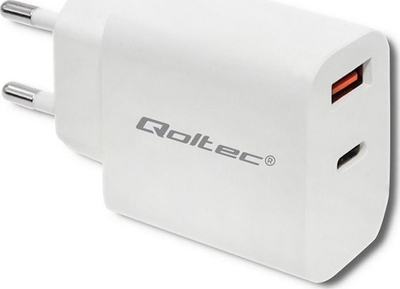 Karikues Qoltec 51714, 1x USB A, 1x USB C, 18W, i bardhë