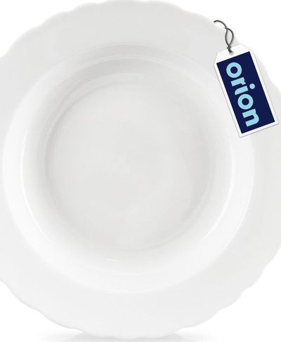 Pjatë e thellë porcelani pa markë, skaj valëzues, për supa, e bardhë
