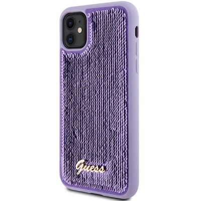 Këllëf telefoni Guess Sequin Script Metal për iPhone 11, TPU, me shkëlqim, lejla