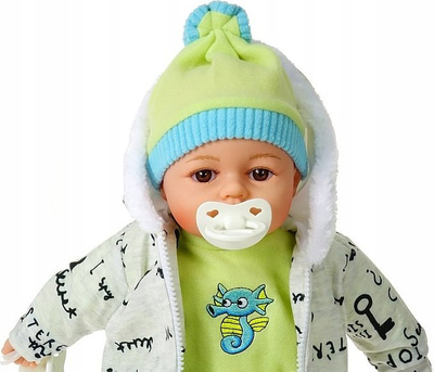 Kukull bebe Adar Baby Doll 567832, 45cm, me tinguj dhe këndim, rroba blu rozë