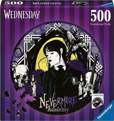 Puzzle Ravensburger Wednesday Addams Nevermore Academy, 500 copë, rrethor, multingjyrësh