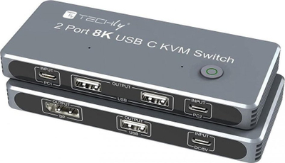Ndërrues KVM Techly USB C, DisplayPort 1.4 8K, 2x USB C, 3x USB 2.0, i zi