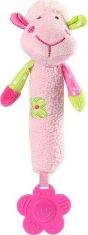 Lodër me zile dhe unazë për kafshim BabyOno Sweet Lambie, për beba, shumëngjyrëshe