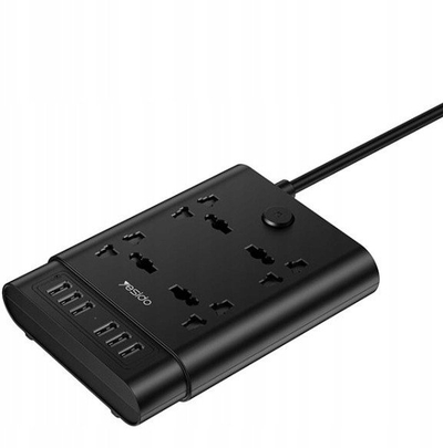 Prizë zgjatuese Yesido MC08, 4x AC Schuko, 6x USB-A, 2m, e zezë