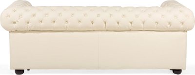 Divan Chesterfield 3 vende, lëkurë natyrale, 195 cm, bezhë