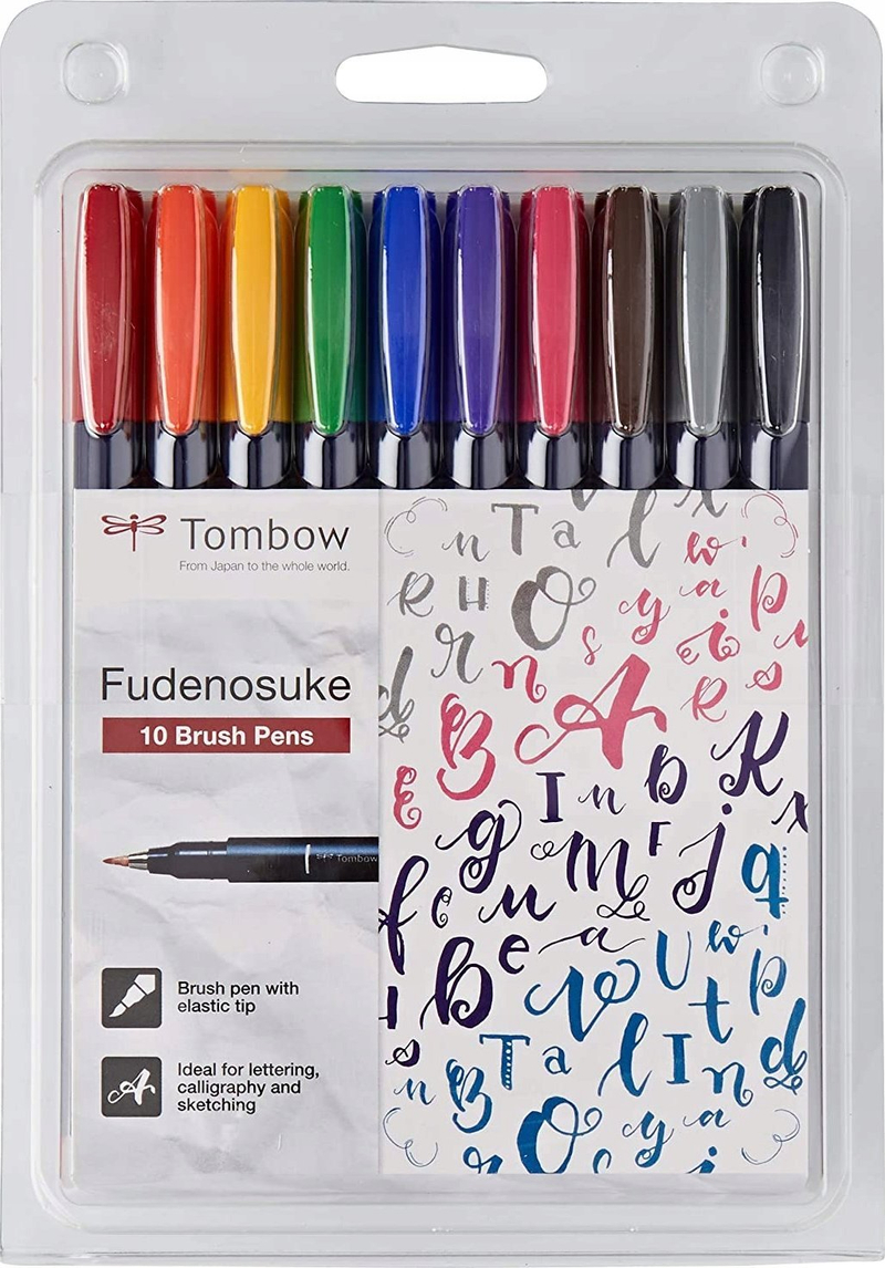 Set stilolapsa brushë Tombow Fudenosuke WS-BH-10P, 10 copa, shumëngjyrësh